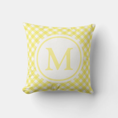 Sunny Yellow Gingham Monogram Outdoor Pillow