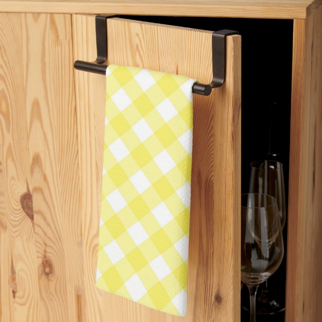 Sunny Yellow Gingham Pattern Kitchen Towel (Thirds Fold)