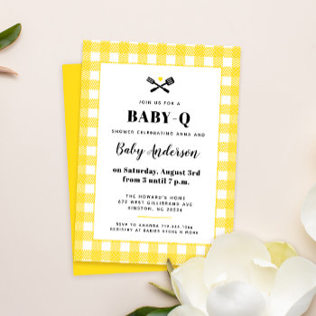 Sunny Yellow Gingham Plaid Baby Shower Bbq Invitation by 2BirdStone at Zazzle