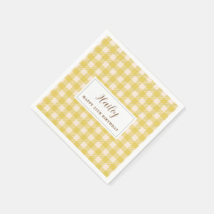 Sunny yellow gingham plaid checked Paper Napkin 
