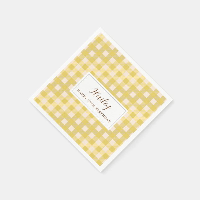 Sunny yellow gingham plaid checked Paper Napkin  (Corner)