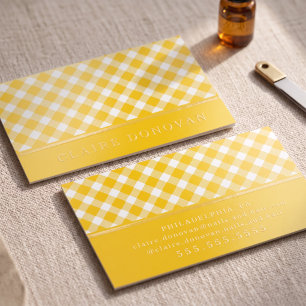 Sunny Yellow Gingham Raised Spot UV Business Card
