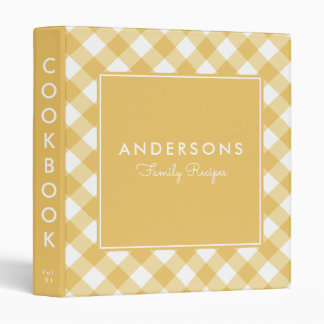 Sunny Yellow Gingham Recipe Cookbook 3 Ring Binder