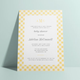 Sunny Yellow Gingham Traditional Baby Shower Invitation