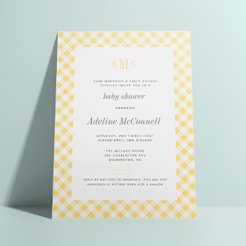 Sunny Yellow Gingham Traditional Baby Shower Invitation by 2BirdStone at Zazzle