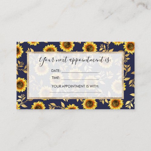 Sunny Yellow Gold Navy Sunflowers Leaves Pattern Appointment Card