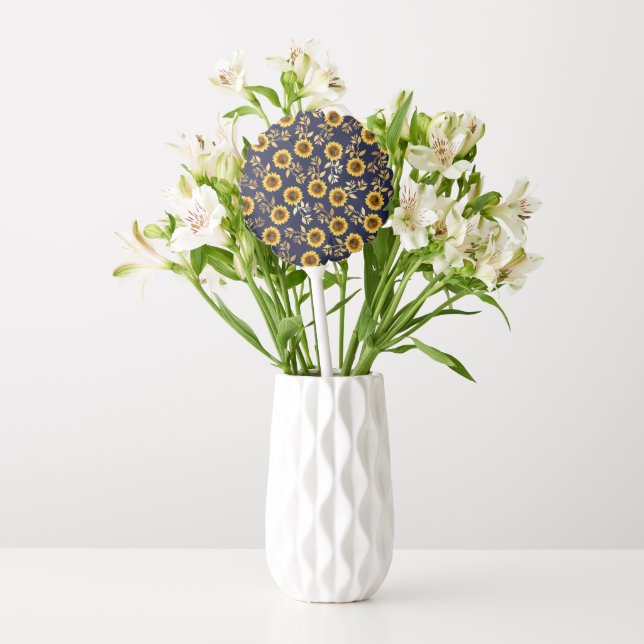 Sunny Yellow Gold Navy Sunflowers Leaves Pattern Balloon (Vase)
