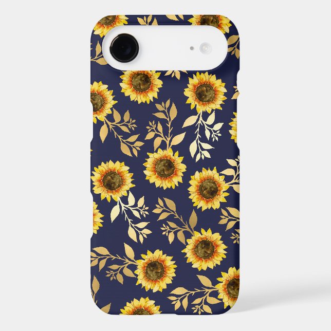 Sunny Yellow Gold Navy Sunflowers Leaves Pattern Case-Mate iPhone Case (Back)
