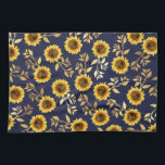 Sunny Yellow Gold Navy Sunflowers Leaves Pattern Kitchen Towel<br><div class="desc">This elegant and chic floral pattern is perfect for the summer season. it features a yellow and brown watercolor painted sunflower pattern with faux printed gold foil leaves on top of a simple navy blue background. This print is trendy, country, and modern. ***IMPORTANT DESIGN NOTE: For any custom design request...</div>