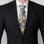 Sunny Yellow Gold Navy Sunflowers Leaves Pattern Neck Tie<br><div class="desc">This elegant and chic floral pattern is perfect for the summer season. it features a yellow and brown watercolor painted sunflower pattern with faux printed gold foil leaves on top of a simple navy blue background. This print is trendy, country, and modern. ***IMPORTANT DESIGN NOTE: For any custom design request...</div>