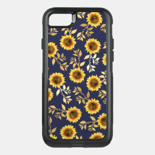 Sunny Yellow Gold Navy Sunflowers Leaves Pattern OtterBox Commuter iPhone SE/8/7 Case