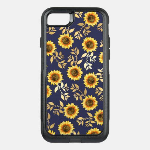 Sunny Yellow Gold Navy Sunflowers Leaves Pattern OtterBox Commuter iPhone SE87 Case