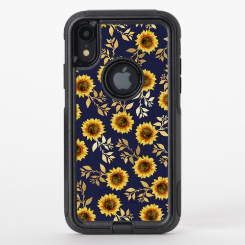 Sunny Yellow Gold Navy Sunflowers Leaves Pattern OtterBox Commuter iPhone XR Case