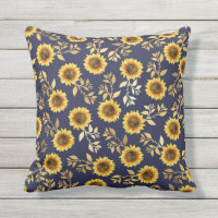 Sunny Yellow Gold Navy Sunflowers Leaves Pattern