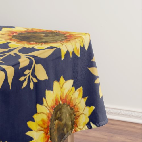 Sunny Yellow Gold Navy Sunflowers Leaves Pattern Tablecloth