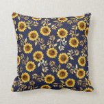 Sunny Yellow Gold Navy Sunflowers Leaves Pattern Throw Pillow<br><div class="desc">This elegant and chic floral pattern is perfect for the summer season. it features a yellow and brown watercolor painted sunflower pattern with faux printed gold foil leaves on top of a simple navy blue background. This print is trendy, country, and modern. ***IMPORTANT DESIGN NOTE: For any custom design request...</div>