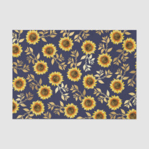 Sunny Yellow Gold Navy Sunflowers Leaves Pattern Tissue Paper
