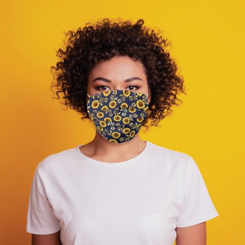 Sunny Yellow Gold Navy Sunflowers Leaves Safety Adult Cloth Face Mask