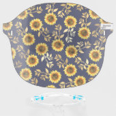 Sunny Yellow Gold Navy Sunflowers Leaves Safety Face Shield (Front w/Glasses)