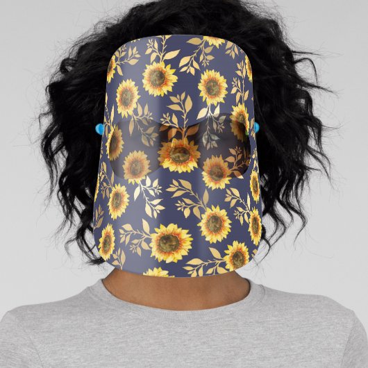 Sunny Yellow Gold Navy Sunflowers Leaves Safety Face Shield (Insitu)