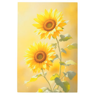 Sunny Yellow Golden Sunflowers Botanical Floral Metal Print