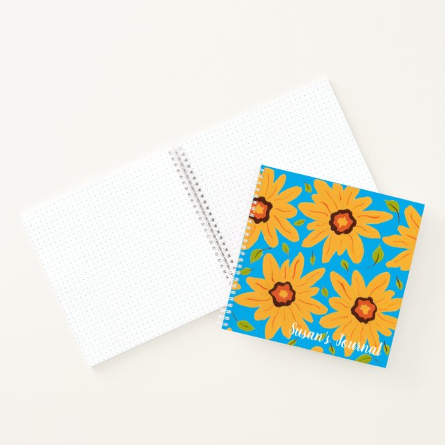 Sunny Yellow Hand-Painted Daisy on Aqua Notebook (Inside)