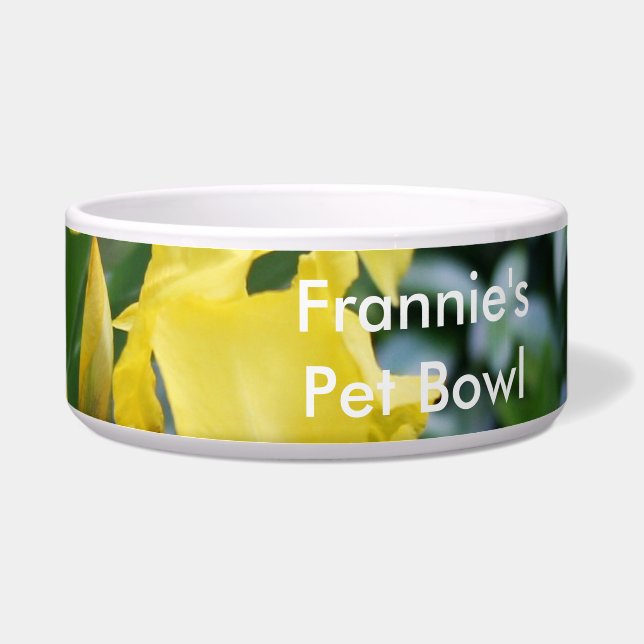 Sunny Yellow Irises Floral PERSONALIZE Pet Bowl (Right)