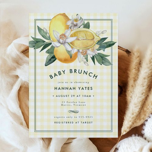 Sunny Yellow Lemon Gingham Baby Shower Brunch