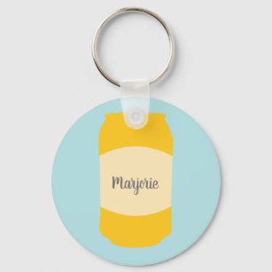 Sunny Yellow, Light Blue Seltzer Can Personalized Keychain