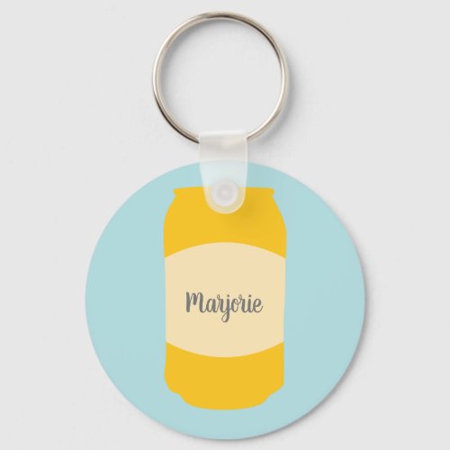 Sunny Yellow Light Blue Seltzer Can Personalized Keychain
