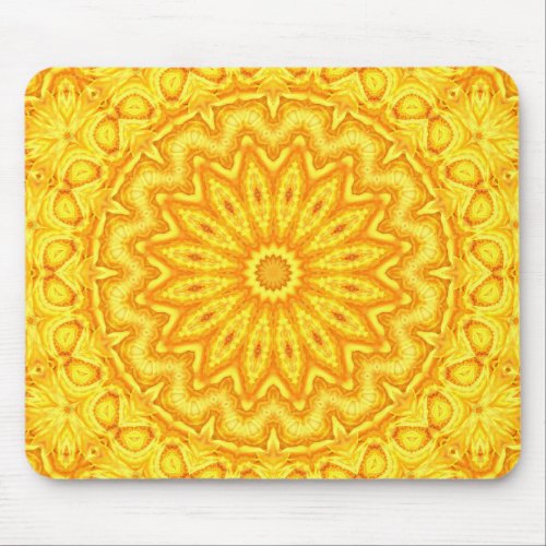 Sunny Yellow Mandala Kaleidoscope Mouse Pad