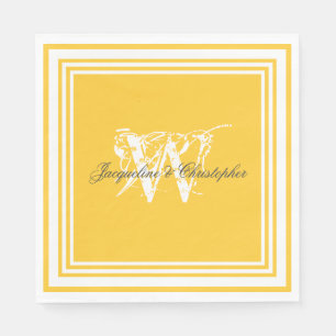 Sunny Yellow Monogram Elegant Wedding Cake Paper Napkins