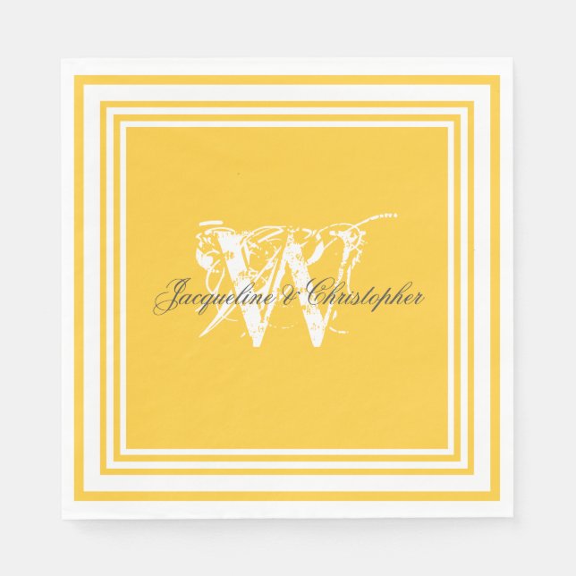 Sunny Yellow Monogram Elegant Wedding Cake Paper Napkins (Front)