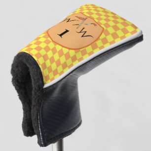 Sunny Yellow & Orange Checkered Monogram Golf Head Cover