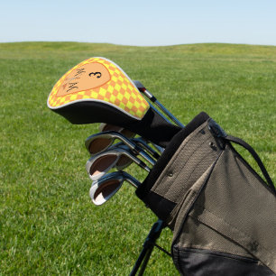 Sunny Yellow & Orange Checkered Monogram Golf Head Cover