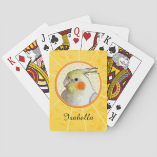 Sunny Yellow Orange Cockatiel Circle Pet Bird Name Poker Cards