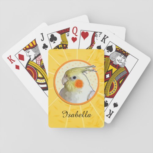 Sunny Yellow Orange Cockatiel Circle Pet Bird Name Poker Cards