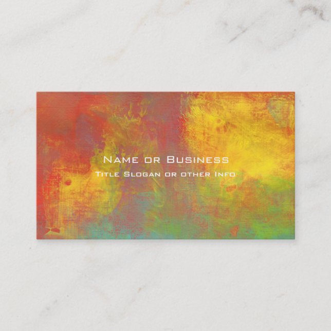 Sunny Yellow Orange Green Rustic Grunge Abstract Business Card (Front)