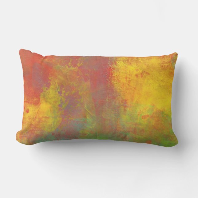 Sunny Yellow Orange Green Rustic Grunge Abstract Lumbar Pillow (Front)