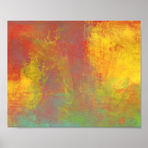 Sunny Yellow Orange Green Rustic Grunge Abstract Poster