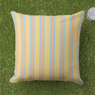 Sunny Yellow, Orange & Light Blue Striped Outdoor Pillow