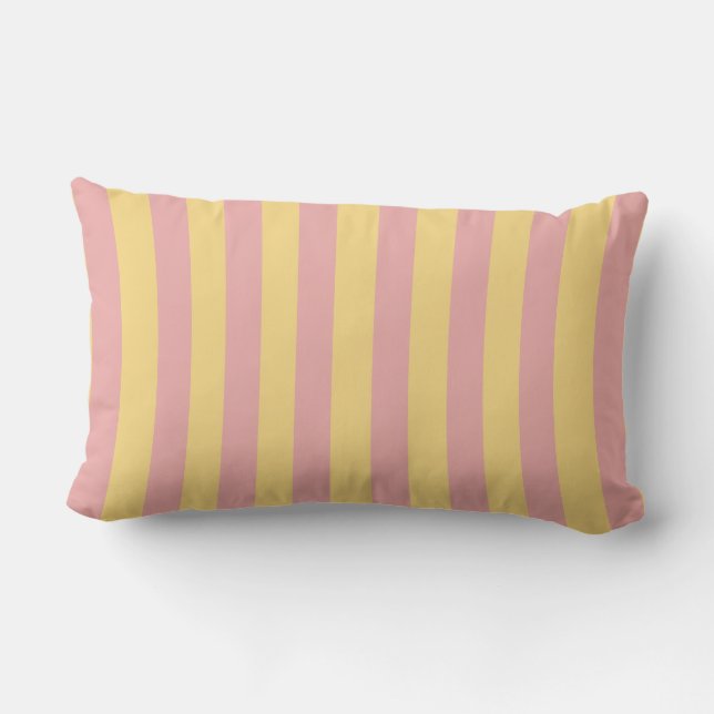 Sunny Yellow & Pink Striped  Lumbar Pillow (Back)