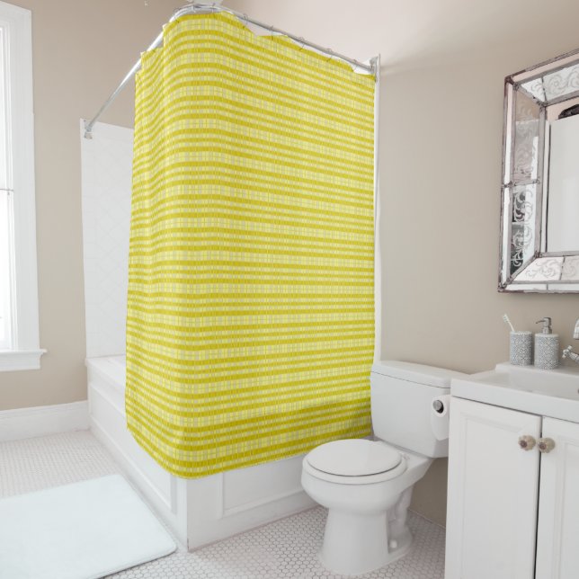 Sunny Yellow Plaid Shower Curtain (In Situ)