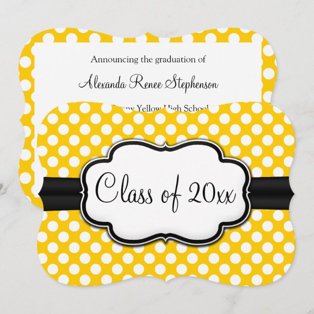 Sunny Yellow Polka Dot Graduation/Party Invitation (Front/Back)