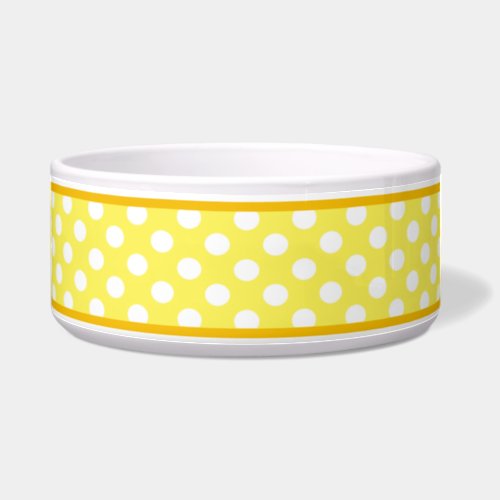 Sunny Yellow Polka Dot Pattern Ceramic Dog Bowl