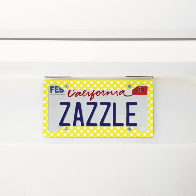 Sunny Yellow Polka Dot Pattern Love Ball Print License Plate Frame (On Car)