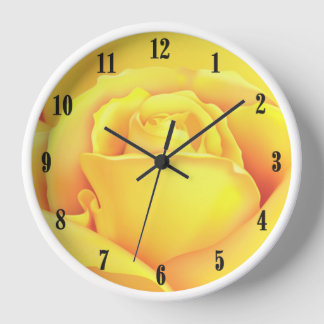 Sunny Yellow Rose Black Numbers Clock