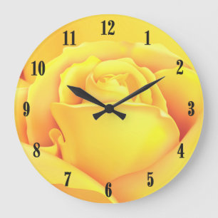 Sunny Yellow Rose Black Numbers Large Clock