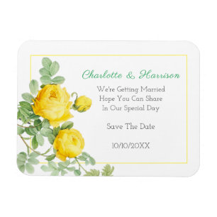 Sunny Yellow Roses Elegant Floral Save The Date Magnet