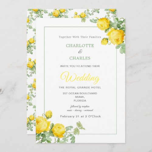 Sunny Yellow Roses Elegant Floral Wedding Invitation